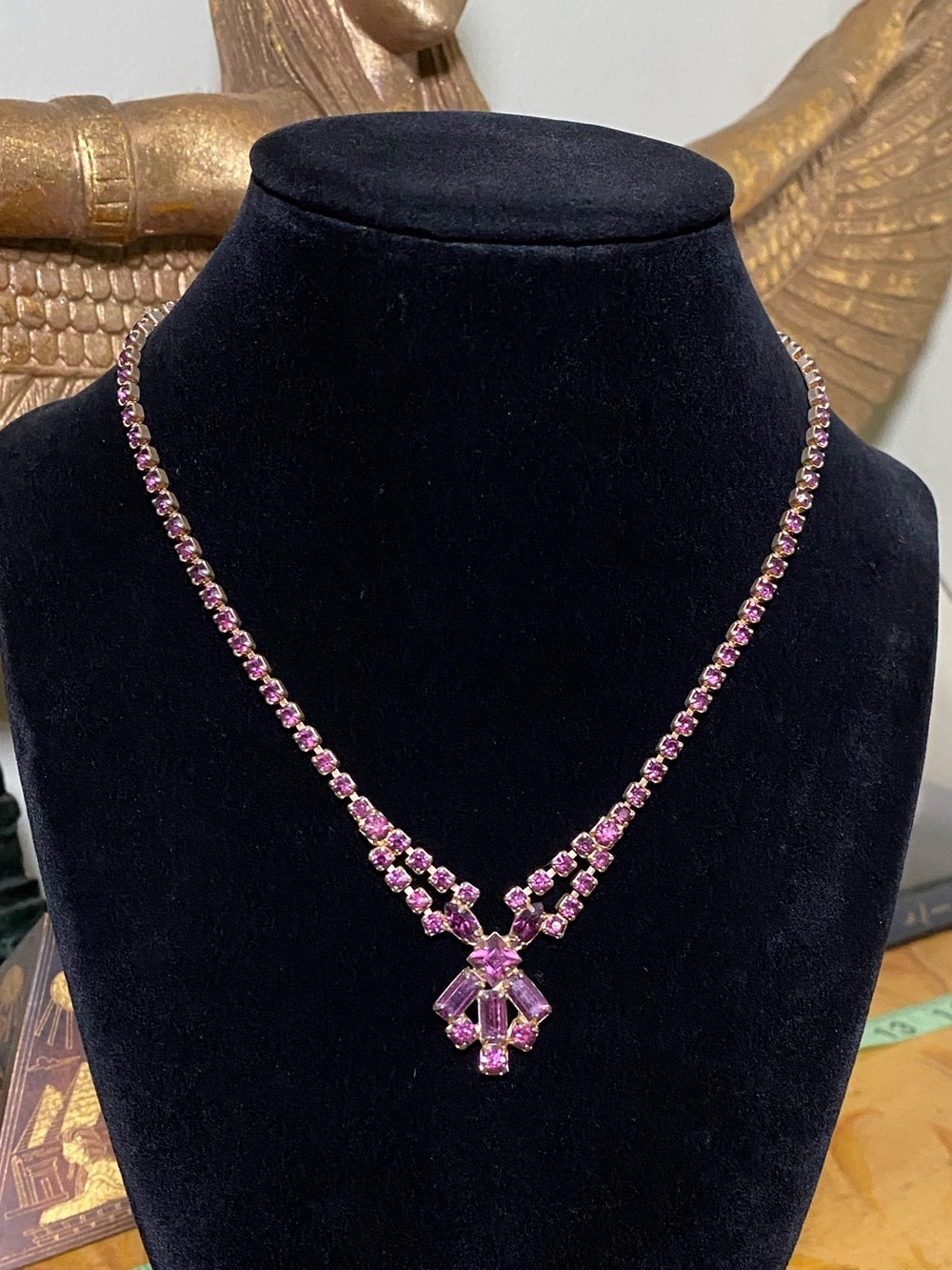 Vintage Pink Crystal Pendant Necklace - Women Jewelry